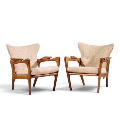 Adrian Pearsall Adrian Pearsall for Craft Associates 2291 C Mid Century Lounge Chairs Pair