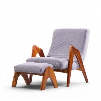 Adrian Pearsall Adrian Pearsall for Craft Associates 705 CW Walnut Lounge Chair with Ottoman