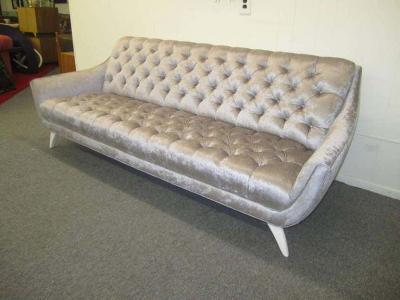 Adrian Pearsall Amazing Regency Modern Silver Grey Velvet Tufted Sofa Mid Century Modern