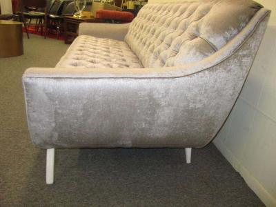 Adrian Pearsall Amazing Regency Modern Silver Grey Velvet Tufted Sofa Mid Century Modern