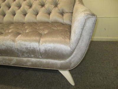 Adrian Pearsall Amazing Regency Modern Silver Grey Velvet Tufted Sofa Mid Century Modern