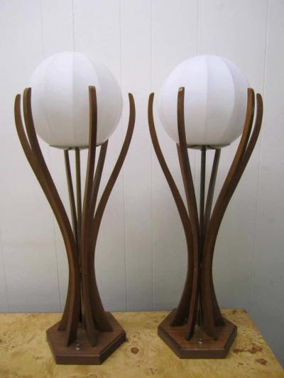 Adrian Pearsall Excellent Pair of Danish Modern Sculptural Walnut Lamps Mid Century Modern