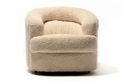 Adrian Pearsall Ivory Boucl Post Modern Swivel Chairs Ottoman Attributed to Adrian Pearsall