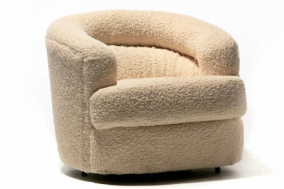 Adrian Pearsall Ivory Boucl Post Modern Swivel Chairs Ottoman Attributed to Adrian Pearsall