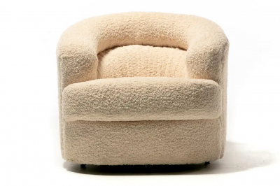 Adrian Pearsall Ivory Boucl Post Modern Swivel Chairs Ottoman Attributed to Adrian Pearsall