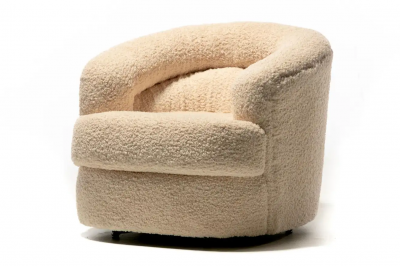 Adrian Pearsall Ivory Boucl Post Modern Swivel Chairs Ottoman Attributed to Adrian Pearsall