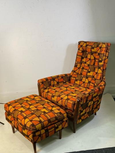 Adrian Pearsall MID CENTURY ADRIAN PEARSALL LOUNGE CHAIR AND OTTOMAN WITH ORIGINAL MOD FABRIC