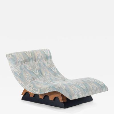 Adrian Pearsall Original Sky Blue Jack Lenor Larsen Flame Stitch Pattern Wave Lounge Chair