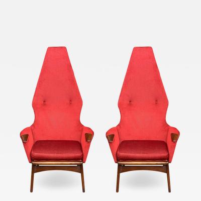 Adrian Pearsall Pair Mid Century Modern Sculptural High Back Lounge Chairs by Adrian Pearsall