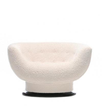 Adrian Pearsall Pair of Adrian Pearsall Swivel Lounge Chairs in Ivory Boucl with Walnut Bases