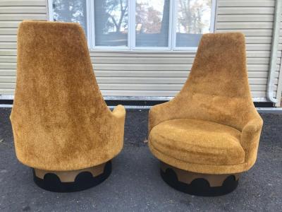Adrian Pearsall Pair of Adrian Pearsall Tall Back Swivel Lounge Chairs Mid Century Modern