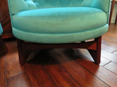 Adrian Pearsall Pair of Adrian Pearsall Tall Back Tufted Sculpted Walnut Base Lounge Chair