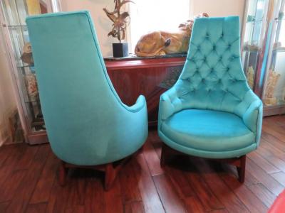 Adrian Pearsall Pair of Adrian Pearsall Tall Back Tufted Sculpted Walnut Base Lounge Chair