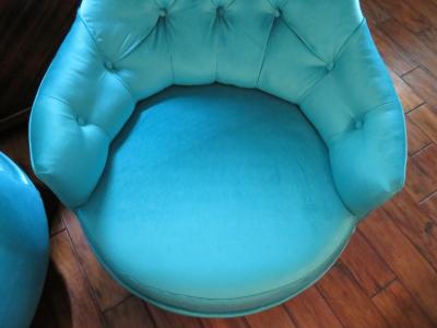 Adrian Pearsall Pair of Adrian Pearsall Tall Back Tufted Sculpted Walnut Base Lounge Chair