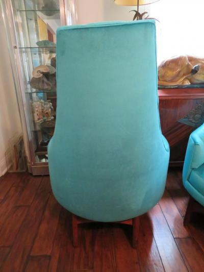 Adrian Pearsall Pair of Adrian Pearsall Tall Back Tufted Sculpted Walnut Base Lounge Chair