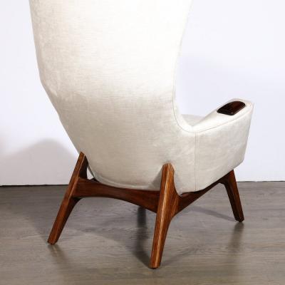 Adrian Pearsall Pair of Walnut Velvet Wing High Button Back Adrian Pearsall Chairs