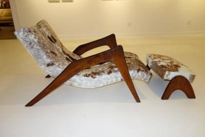 Adrian Pearsall Rare Crescent Lounge Chair and Ottoman by Adrian Pearsall in Cowhide
