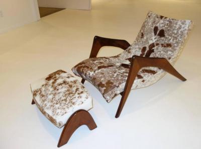 Adrian Pearsall Rare Crescent Lounge Chair and Ottoman by Adrian Pearsall in Cowhide