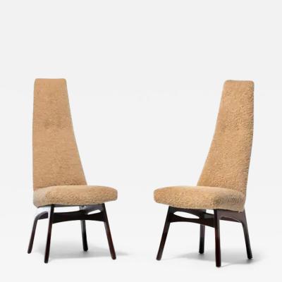 Adrian Pearsall Set of 12 Adrian Pearsall Sculptural High Back Dining Chairs in Latte Boucl 