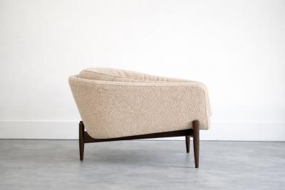 Adrian Pearsall Set of MCM Sculptural Walnut Tripod Lounge Chairs in Boucl C 1950s