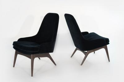 Adrian Pearsall Set of Slipper Chairs by Adrian Pearsall in Navy Mohair 1950s