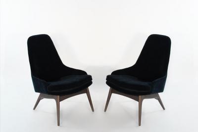 Adrian Pearsall Set of Slipper Chairs by Adrian Pearsall in Navy Mohair 1950s