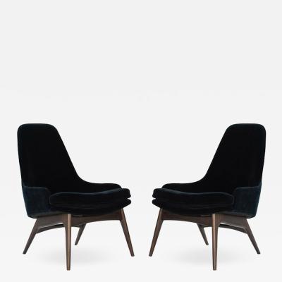 Adrian Pearsall Set of Slipper Chairs by Adrian Pearsall in Navy Mohair 1950s