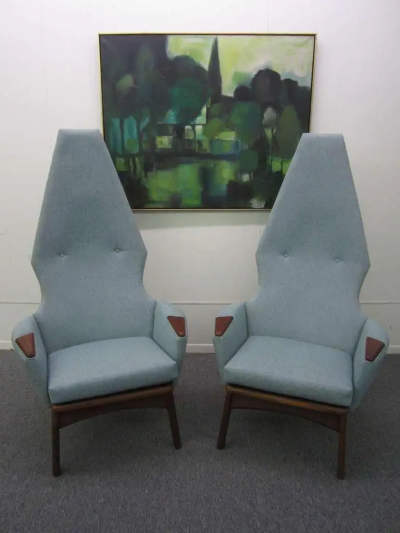 Adrian Pearsall Spectacular Pair of Adrian Pearsall High Back Chairs Mid Century Danish Modern