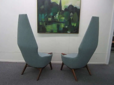 Adrian Pearsall Spectacular Pair of Adrian Pearsall High Back Chairs Mid Century Danish Modern