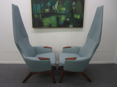 Adrian Pearsall Spectacular Pair of Adrian Pearsall High Back Chairs Mid Century Danish Modern