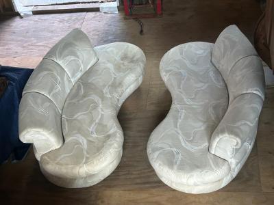 Adrian Pearsall Stylish Pair Adrian Pearsall Kidney Shaped Curved Sofa Mid Century Modern