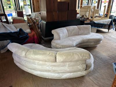 Adrian Pearsall Stylish Pair Adrian Pearsall Kidney Shaped Curved Sofa Mid Century Modern