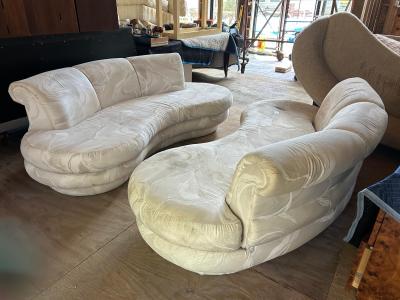 Adrian Pearsall Stylish Pair Adrian Pearsall Kidney Shaped Curved Sofa Mid Century Modern