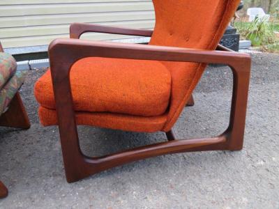 Adrian Pearsall Stylish Pair Adrian Pearsall Unique Wing Back Chair Sculpted Walnut Midcentury