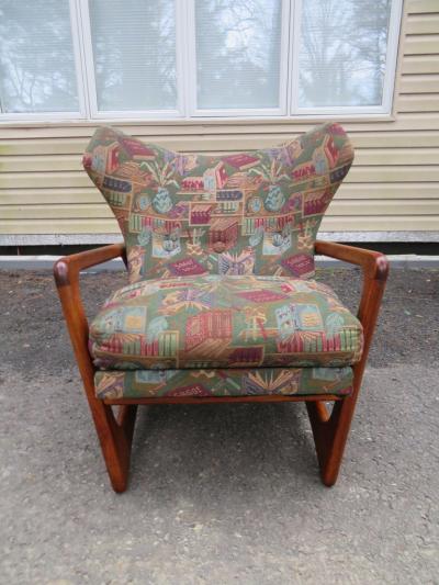 Adrian Pearsall Stylish Pair Adrian Pearsall Unique Wing Back Chair Sculpted Walnut Midcentury