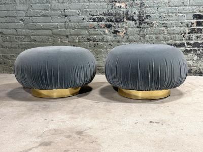 Adrian Pearsall Swivel Pouf Ottomans w Brass Bases 1980