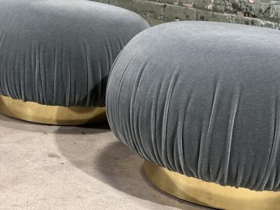 Adrian Pearsall Swivel Pouf Ottomans w Brass Bases 1980