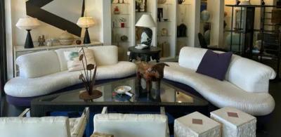 Adrian Pearsall Vintage Purple and Off White Cloud Sofas after Pearsall Per Item
