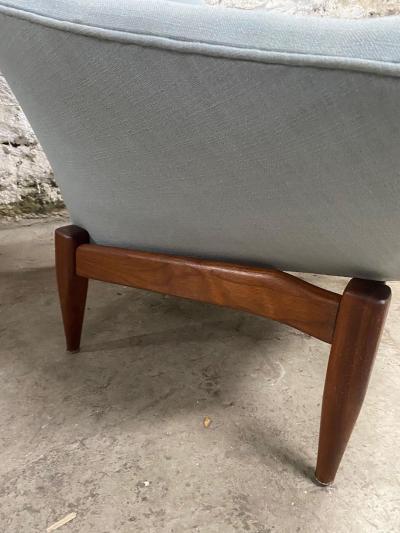 Adrian Pearsall WALNUT LIGHT BLUE LINEN WINGBACK CHAIR ATTRIBUTED TO ADRIAN PEARSALL