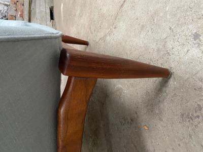 Adrian Pearsall WALNUT LIGHT BLUE LINEN WINGBACK CHAIR ATTRIBUTED TO ADRIAN PEARSALL