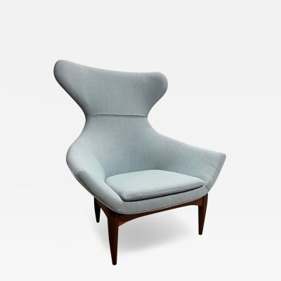 Adrian Pearsall WALNUT LIGHT BLUE LINEN WINGBACK CHAIR ATTRIBUTED TO ADRIAN PEARSALL