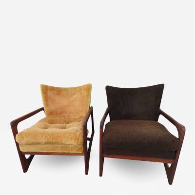 Adrian Pearsall Wonderful Pair of Adrian Pearsall Sculptural Walnut Lounge Chairs plus Ottoman