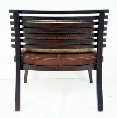 Adriana Hoyos Adriana Hoyos Suede Slatted Wood Slipper Chairs with Suede Seat Cushions Pair