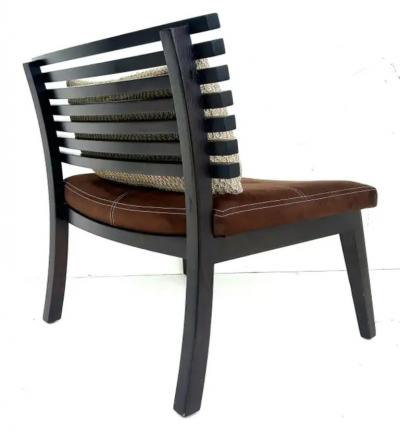 Adriana Hoyos Adriana Hoyos Suede Slatted Wood Slipper Chairs with Suede Seat Cushions Pair