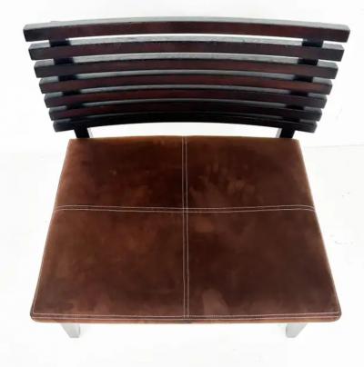 Adriana Hoyos Adriana Hoyos Suede Slatted Wood Slipper Chairs with Suede Seat Cushions Pair