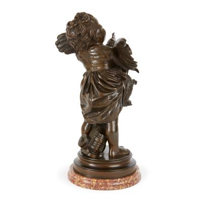 Adriano Cecioni Patinated bronze group by Cecioni depicting a child and rooster