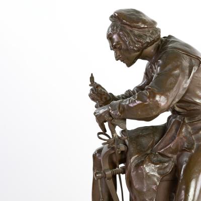 Adrien Etienne Gaudez Cast Bronze Sculpture Of A Bladesmith Signed Gaudez French Circa 1885 