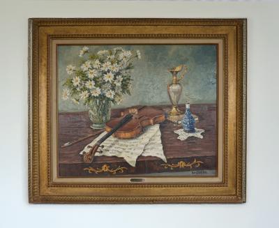Adrien de Chanteloup de Chanteloup Still Life with Violin and Flowers Signed Adrien de Chanteloup