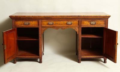 Aesthetic Movement Burl Oak Serving Cabinet