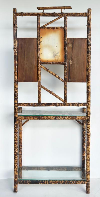 Aesthetic Movement English Tortoise Burnt Bamboo Hall Stand 1880s